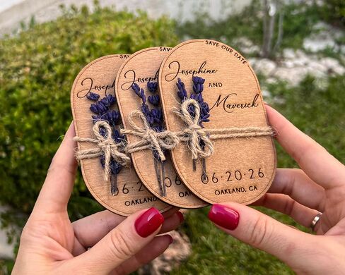 Pack of Wooden-Floral Save The Dates for Weddings Magnets with Envelopes - Wooden Save The Date Magnets - Magnetic & 100% Birch Wood for Wedding in Saudi Arabia