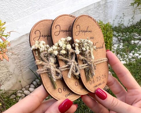 Pack of Wooden-Floral Save The Dates for Weddings Magnets with Envelopes - Wooden Save The Date Magnets - Magnetic & 100% Birch Wood for Wedding in Saudi Arabia