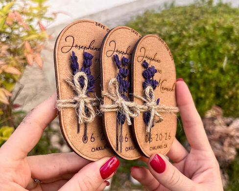 Pack of Wooden-Floral Save The Dates for Weddings Magnets with Envelopes - Wooden Save The Date Magnets - Magnetic & 100% Birch Wood for Wedding in Saudi Arabia