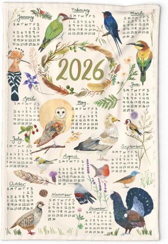 Bird 2026 Calendar Towel, Linen Calendar, Bird Wall Hanging (Abstract Bird) in Saudi Arabia