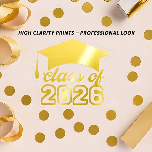 120 × ملصقات هدايا لحفلات التخرج فئة 2026، أختام مظروف التخرج، ملصقات دعوة لإعلان التخرج ذات شكل غير منتظم مع لاصق قوي، عرض 2 بوصة (رقائق ذهبية) in Kuwait