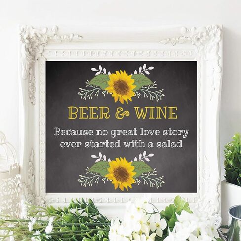 Wedding, Shower Table Sign Beer and Wine Sign Rustic Sunflowers 8x10 ((UNFRAMED)) in Saudi Arabia