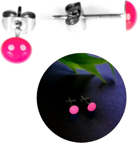 Glow-in-the-Dark 5mm Round Stainless Steel Stud Earrings for Women, Teens & Girls - Hypoallergenic, Flat Back Earrings, Handmade in Italy, Jewelry Set, Stylish Earrings (Dark Pink, 5 mm.) in Saudi Arabia