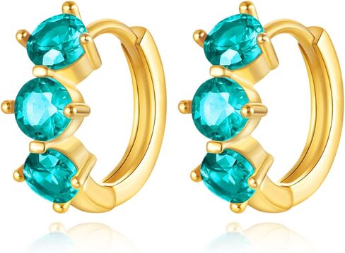 18K Gold Birthstone Earrings for Women Teen Girls Small Huggie Hoop Earrings Tiny Cartilage Stud Earrings Mini Cartilage Hypoallergenic Cubic Zirconia Birthstone Huggie Earrings in Kuwait