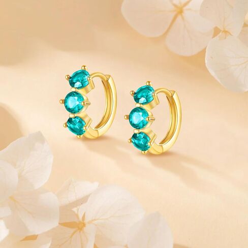 18K Gold Birthstone Earrings for Women Teen Girls Small Huggie Hoop Earrings Tiny Cartilage Stud Earrings Mini Cartilage Hypoallergenic Cubic Zirconia Birthstone Huggie Earrings in Kuwait