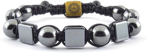Handmade Adjustable Hematite Bracelet, Metallic Gray Beads, Black Cord, Minimalist Unisex Design Rectangular Beaded Macrame – Handmade Men’s Bracelet – Gift for Him or Her in Saudi Arabia