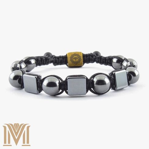 Handmade Adjustable Hematite Bracelet, Metallic Gray Beads, Black Cord, Minimalist Unisex Design Rectangular Beaded Macrame – Handmade Men’s Bracelet – Gift for Him or Her in Saudi Arabia