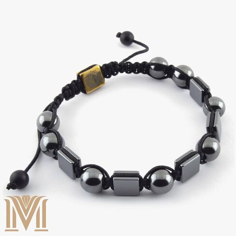 Handmade Adjustable Hematite Bracelet, Metallic Gray Beads, Black Cord, Minimalist Unisex Design Rectangular Beaded Macrame – Handmade Men’s Bracelet – Gift for Him or Her in Saudi Arabia
