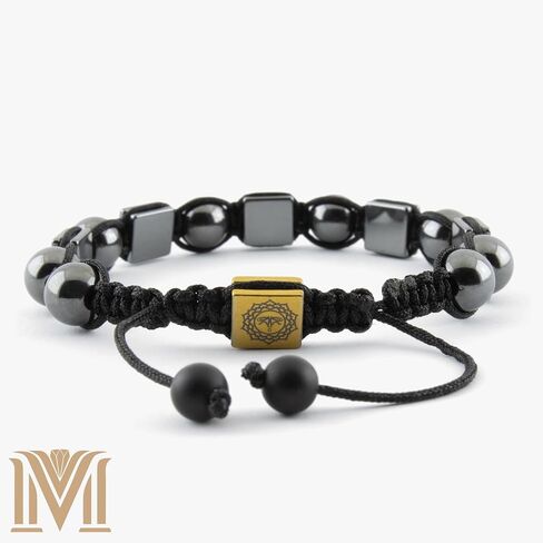 Handmade Adjustable Hematite Bracelet, Metallic Gray Beads, Black Cord, Minimalist Unisex Design Rectangular Beaded Macrame – Handmade Men’s Bracelet – Gift for Him or Her in Saudi Arabia