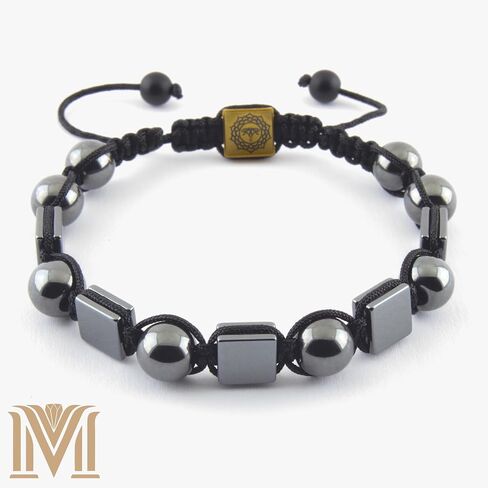 Handmade Adjustable Hematite Bracelet, Metallic Gray Beads, Black Cord, Minimalist Unisex Design Rectangular Beaded Macrame – Handmade Men’s Bracelet – Gift for Him or Her in Saudi Arabia