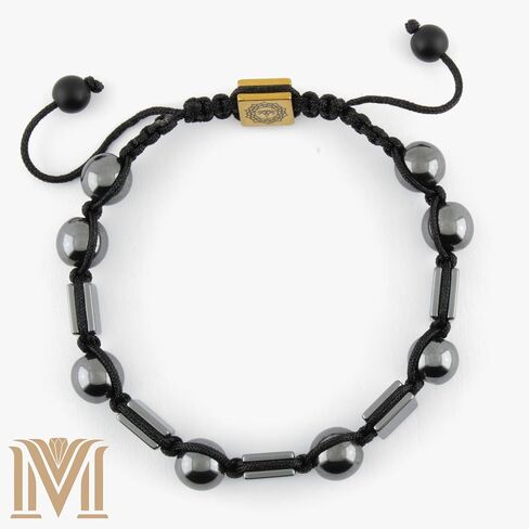 Handmade Adjustable Hematite Bracelet, Metallic Gray Beads, Black Cord, Minimalist Unisex Design Rectangular Beaded Macrame – Handmade Men’s Bracelet – Gift for Him or Her in Saudi Arabia