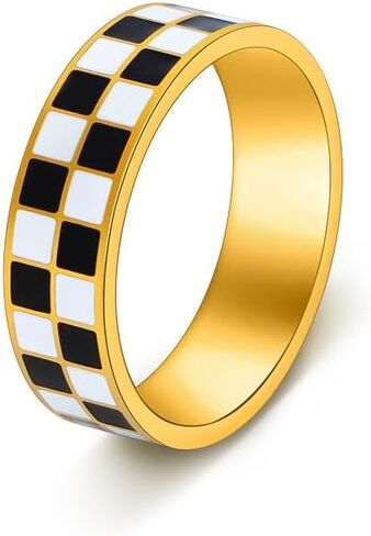 Checkered Ring for Women Black and White Checkered Ring for Women Minimalist Checkerboard Ring Classic Tessellation Ring for Teens Gift in Saudi Arabia