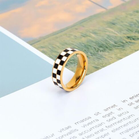 Checkered Ring for Women Black and White Checkered Ring for Women Minimalist Checkerboard Ring Classic Tessellation Ring for Teens Gift in Saudi Arabia