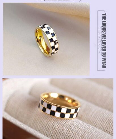 Checkered Ring for Women Black and White Checkered Ring for Women Minimalist Checkerboard Ring Classic Tessellation Ring for Teens Gift in Saudi Arabia