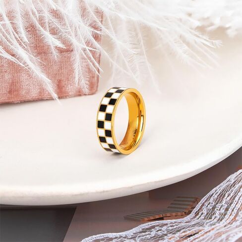 Checkered Ring for Women Black and White Checkered Ring for Women Minimalist Checkerboard Ring Classic Tessellation Ring for Teens Gift in Saudi Arabia