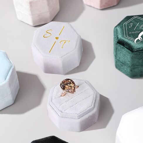 Custom Name Ring Box for Women Girlfriend Three Slots Octagonal Velvet Ring Display Holder Case for Engagement Birthday Anniversary (Army Green) in Kuwait
