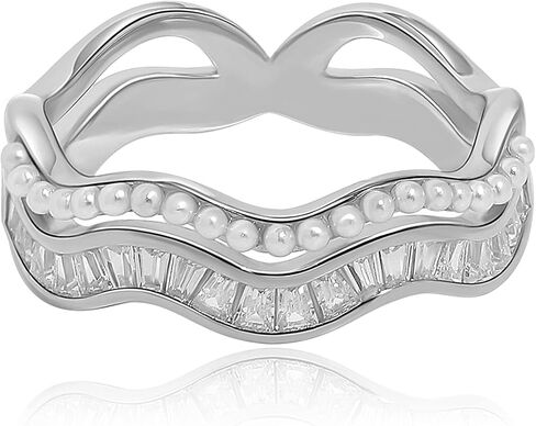 Meissa 925 الفضة الاسترليني خاتم التراص للنساء الذهب خاتم قابل للتكديس اليدوية اللؤلؤ خاتم الماس خواتم الصداقة in Kuwait