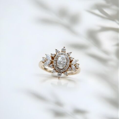 Silvart 2 Ct Oval Cut Cluster Diamond Halo Vintage Style Cocktail Engagement Ring For Women 14K Yellow Gold Plated Bridal Cocktail Wedding Ring 925 Sterling Silver Handmade Lovely Christmas Jewelry in Saudi Arabia