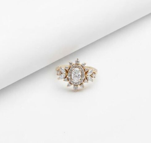 Silvart 2 Ct Oval Cut Cluster Diamond Halo Vintage Style Cocktail Engagement Ring For Women 14K Yellow Gold Plated Bridal Cocktail Wedding Ring 925 Sterling Silver Handmade Lovely Christmas Jewelry in Saudi Arabia