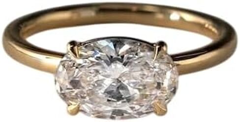 Ssjewel 2 Ct East West Oval Diamond Delicate Solitaire 4 Claw Prongs Set Modern Engagement Ring For Women 14K Yellow Gold Plated 925 Sterling Silver Handmade Party Wear Anniversary Ring Gift For Her in Saudi Arabia