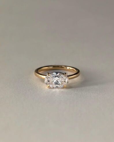 Ssjewel 2 Ct East West Oval Diamond Delicate Solitaire 4 Claw Prongs Set Modern Engagement Ring For Women 14K Yellow Gold Plated 925 Sterling Silver Handmade Party Wear Anniversary Ring Gift For Her in Saudi Arabia