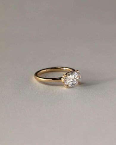 Ssjewel 2 Ct East West Oval Diamond Delicate Solitaire 4 Claw Prongs Set Modern Engagement Ring For Women 14K Yellow Gold Plated 925 Sterling Silver Handmade Party Wear Anniversary Ring Gift For Her in Saudi Arabia