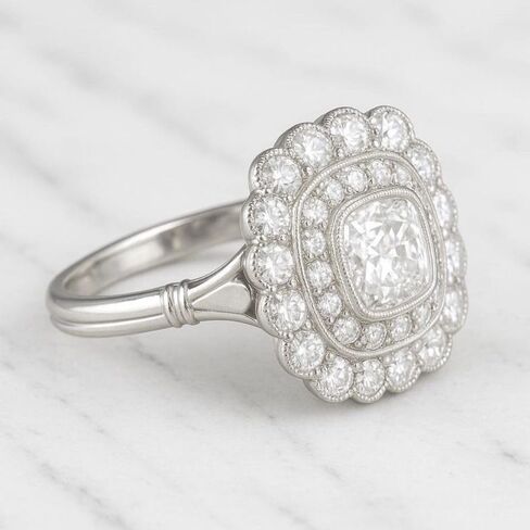 Silvart 2 Ct Cushion Diamond Art Deco Cluster Edwardian Engagement Rings For Women 14K White Gold Plated Double Halo Milgrain Bridal Ring 925 Sterling Silver Handmade Personalized Victorian Jewelry in Saudi Arabia