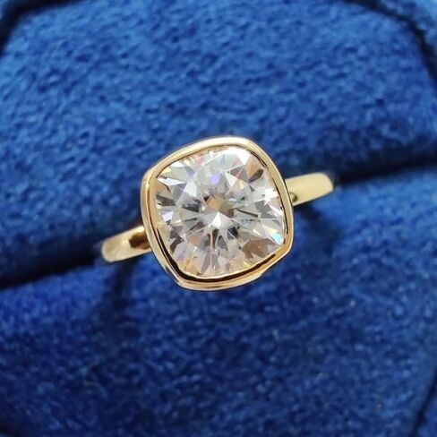 Silvart 1.50 Ct Cushion Diamond Solitaire Ring Classic Bezel Set Comfort Fit Engagement Ring 925 Sterling Silver Handmade Anniversary Ring For Women 14K Yellow Gold Plated Personalized Gift For Her in Saudi Arabia