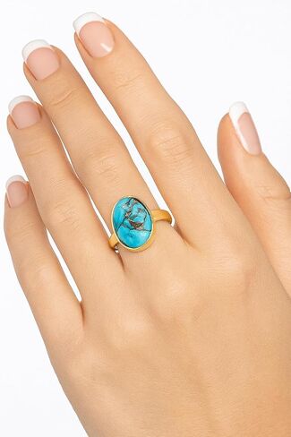 Rainbow Moonstone Ring for Women in 925 Silver with 18K Gold Plating – Oval Cut Natural Gemstone | Textured Minimalist Design | Daily, Party & Office Wear Jewelry Gift in Saudi Arabia
