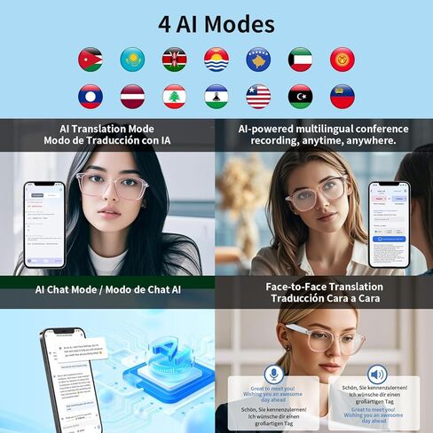 نظارات ذكية بلوتوث - نظارات صوتية بضوء أزرق للنساء والرجال، صوت مفتوح للأذن مع ميكروفون ومكبرات صوت، عدسات مرشحة للضوء الأزرق للأجهزة الذكية ومساعد صوت (فضي) in Kuwait