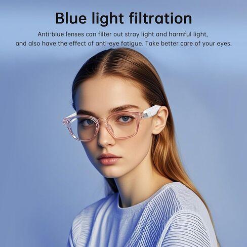 نظارات ذكية بلوتوث - نظارات صوتية بضوء أزرق للنساء والرجال، صوت مفتوح للأذن مع ميكروفون ومكبرات صوت، عدسات مرشحة للضوء الأزرق للأجهزة الذكية ومساعد صوت (فضي) in Kuwait
