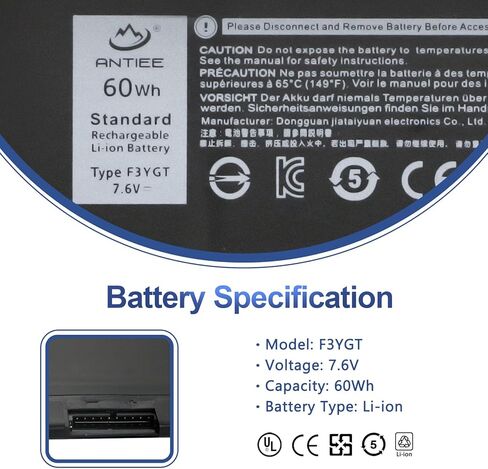 ANTIEE F3YGT بطارية كمبيوتر محمول لديل خط العرض 12 7000 7280 7290/13 7000 7380 7390/14 7000 7490 7480 P28S P28S001 P73G P73G002 سلسلة DM6WC DM3WC 2X39G KG7VF 451-BBYE 453- BBCF 60Wh 7.6V 4 خلايا in Kuwait