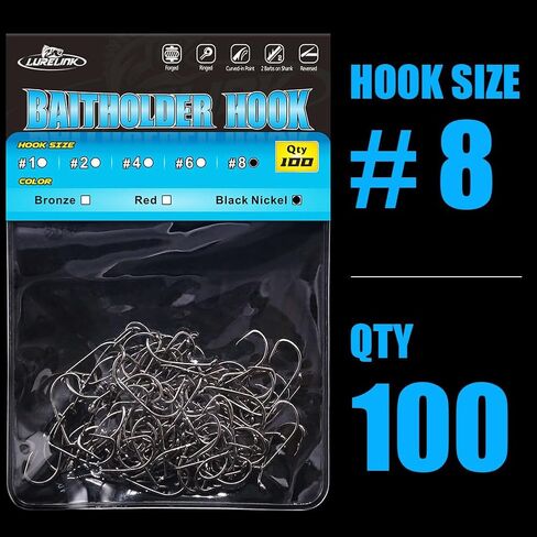 Baitholder Fishing Hooks 100 Pack-مزدوج مزدوج ساق طويل لـ Bluegill Bass Trout Walleye Black/Red ، 8/0-#8 in Saudi Arabia