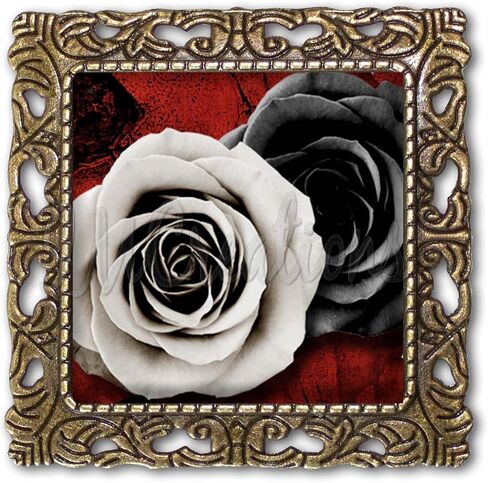 Lovely White and Black Rose on Red Handmade Square Glass Baroque Style BROOCH or Pin Jewelry in Saudi Arabia