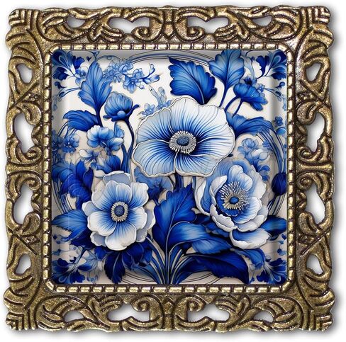 Beautiful Delft Style Flowers Handmade Square Glass Baroque Style BROOCH or Pin Jewelry in Saudi Arabia