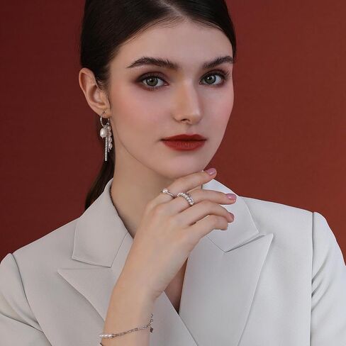 Meissa Silver Hoop Earrings for Women Pearl Long Earrings Chain Earrings Freshwater Pearl Earrings Christmas Birthday Anniversary Jewelry Gifts in Saudi Arabia