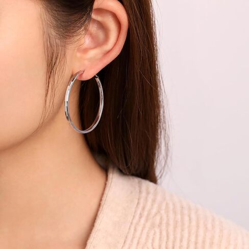 Meissa 2.5mm Sterling Silver Large Hoop Earrings for Women Gold Filled Hammered Hoop Earrings Thin Lightweight Loop Earrings, 1.6 Inches in Saudi Arabia