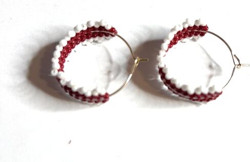 Maroonish Hoop Bohemian Brick Red Gameday Beaded Earrings – Handmade Lightweight Seed Bead Teardrop Dangles for College Spirit Wear Boho in Saudi Arabia