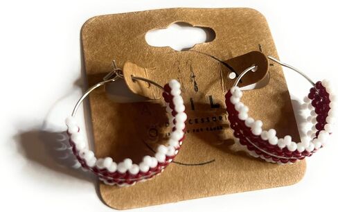 Maroonish Hoop Bohemian Brick Red Gameday Beaded Earrings – Handmade Lightweight Seed Bead Teardrop Dangles for College Spirit Wear Boho in Saudi Arabia