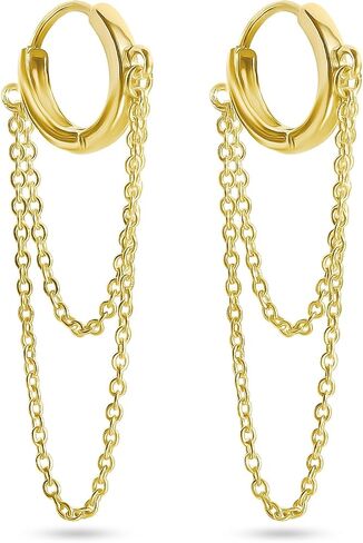 Handmade Gold Hoop Earrings with Chains – Dangle Huggie Earrings for Women – Bridal Shower Gift, Bridesmaid Jewelry, Vintage Wedding Accessories in Saudi Arabia