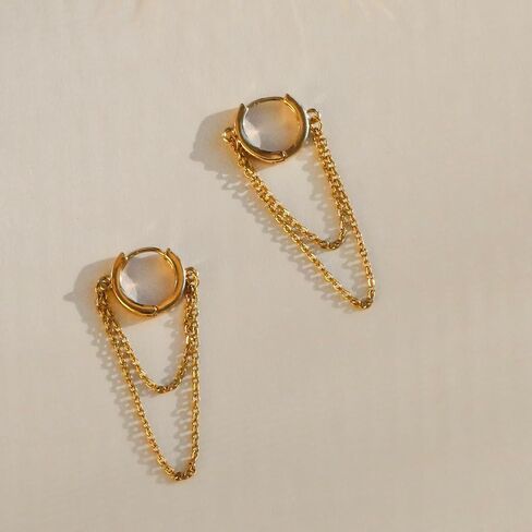 Handmade Gold Hoop Earrings with Chains – Dangle Huggie Earrings for Women – Bridal Shower Gift, Bridesmaid Jewelry, Vintage Wedding Accessories in Saudi Arabia