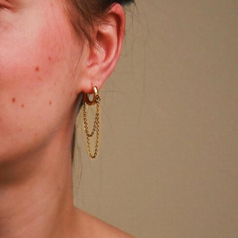 Handmade Gold Hoop Earrings with Chains – Dangle Huggie Earrings for Women – Bridal Shower Gift, Bridesmaid Jewelry, Vintage Wedding Accessories in Saudi Arabia