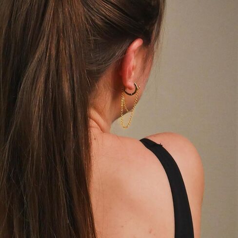 Handmade Gold Hoop Earrings with Chains – Dangle Huggie Earrings for Women – Bridal Shower Gift, Bridesmaid Jewelry, Vintage Wedding Accessories in Saudi Arabia