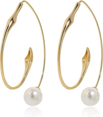 Meissa Gold Hoop Earrings for Women Pearl Earrings Sterling Silver Big Hoop Earrings Christmas Birthday Anniversary Jewelry Gifts in Saudi Arabia