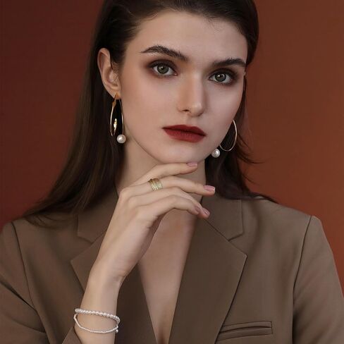 Meissa Gold Hoop Earrings for Women Pearl Earrings Sterling Silver Big Hoop Earrings Christmas Birthday Anniversary Jewelry Gifts in Saudi Arabia