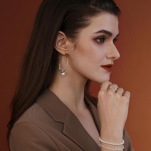 Meissa Gold Hoop Earrings for Women Pearl Earrings Sterling Silver Big Hoop Earrings Christmas Birthday Anniversary Jewelry Gifts in Saudi Arabia