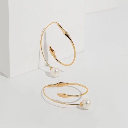 Meissa Gold Hoop Earrings for Women Pearl Earrings Sterling Silver Big Hoop Earrings Christmas Birthday Anniversary Jewelry Gifts in Saudi Arabia