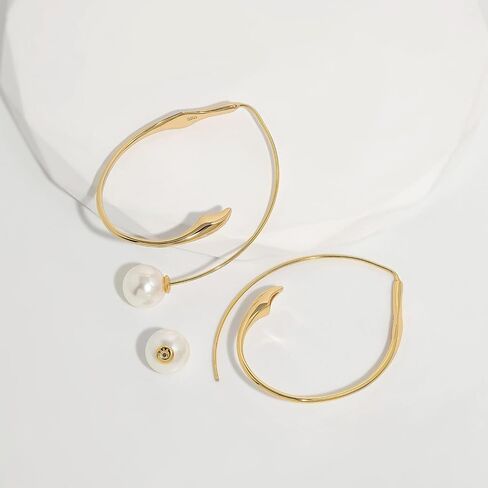 Meissa Gold Hoop Earrings for Women Pearl Earrings Sterling Silver Big Hoop Earrings Christmas Birthday Anniversary Jewelry Gifts in Saudi Arabia
