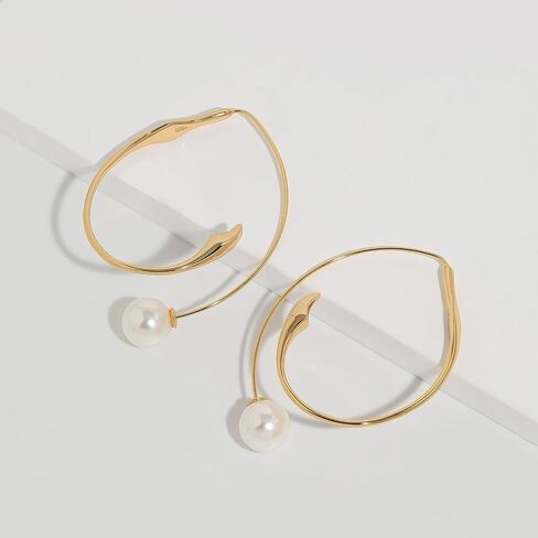 Meissa Gold Hoop Earrings for Women Pearl Earrings Sterling Silver Big Hoop Earrings Christmas Birthday Anniversary Jewelry Gifts in Saudi Arabia