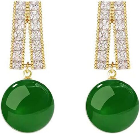 MRW Jade Huggie Hoop Earrings For Women 925 Sterling Silver Gold Plated Green Stone with CZ Accents in Saudi Arabia